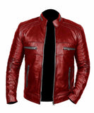 Men Red Cafe Racer Leather Jacket