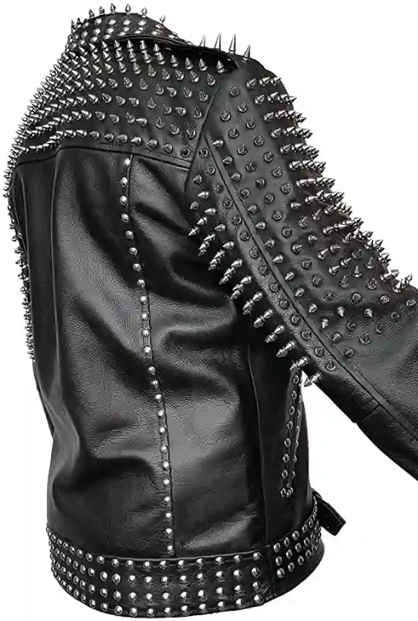 Black Leather Jacket with Spikes For Men