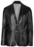 Black Slim fit Two Button Leather Coat For Men
