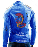 Blue Punk Danger Leather jacket for Men with Snake