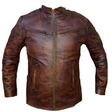 Brown Mens Vintage Biker Retro Motorcycle Leather Jacket