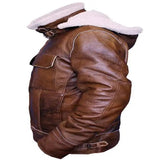 Distressed Brown Shearling Leather jacket With Hoodie for mens Faux Fur