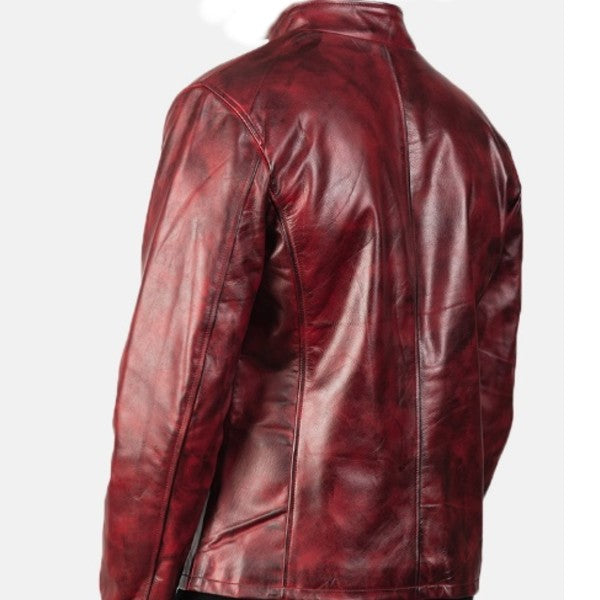 Distressed Burgundy Leather Jacket