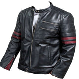 Fight Club Retro Hybrid Mayhem Red Stripe Black Mens Leather Jacket
