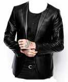 MEN’S GENUINE REAL LEATHER BLAZER TWO BUTTON SLIM FIT COAT
