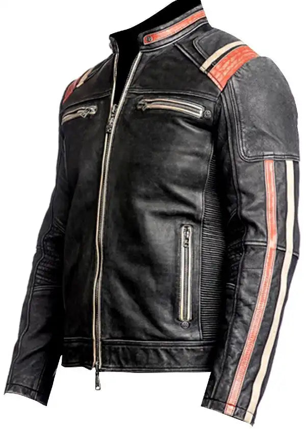 NATIVE AMERICAN VINTAGE DISTRESSED BLACK MOTORCYCLE LEATHER JACKET