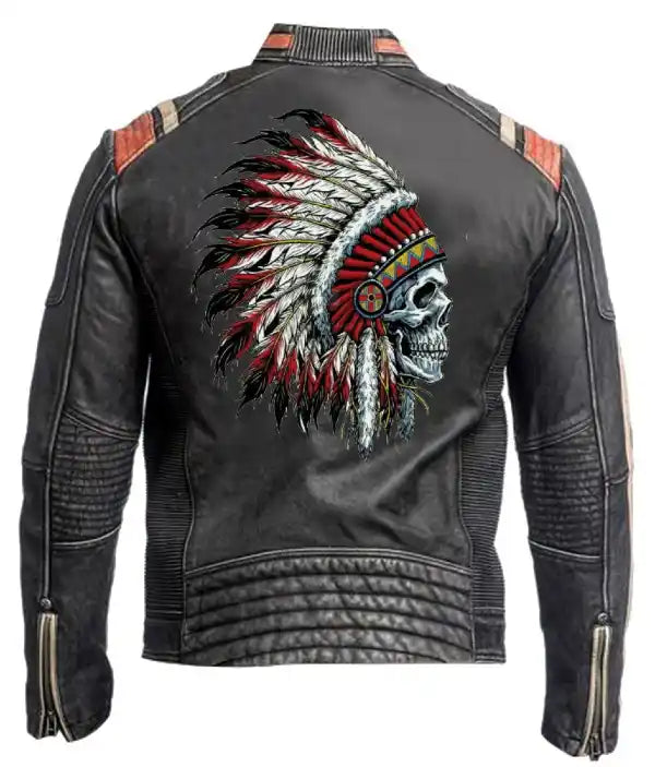 NATIVE AMERICAN VINTAGE DISTRESSED BLACK MOTORCYCLE LEATHER JACKET