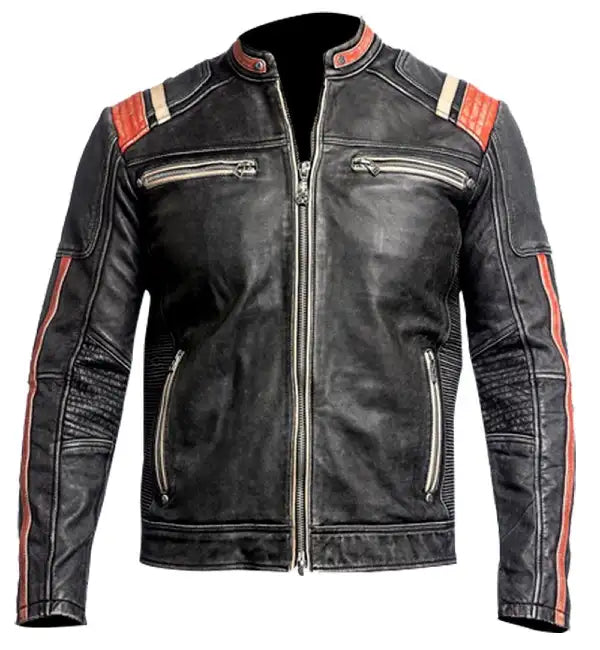 NATIVE AMERICAN VINTAGE DISTRESSED BLACK MOTORCYCLE LEATHER JACKET
