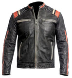 NATIVE AMERICAN VINTAGE DISTRESSED BLACK MOTORCYCLE LEATHER JACKET