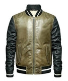 MENS GREEN BOMBER SHEEPSKIN LEATHER JACKET