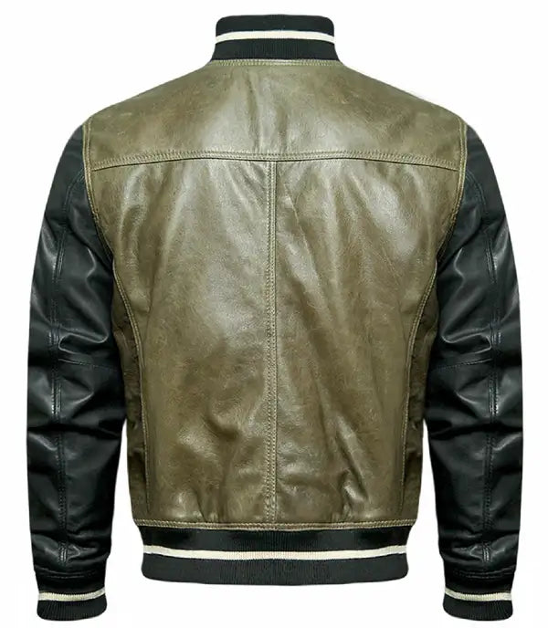 MENS GREEN BOMBER SHEEPSKIN LEATHER JACKET