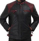 Mens Black and Maroon Cafe Racer Leather Jacket