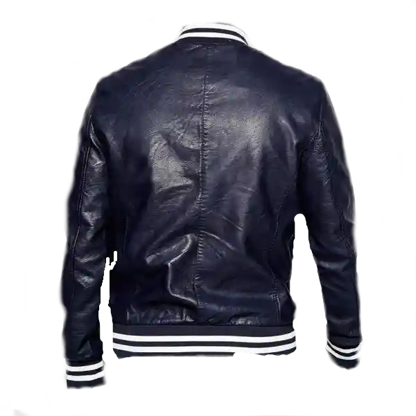 Mens Bomber Blue Leather Biker Jacket