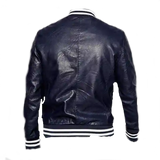 Mens Bomber Blue Leather Biker Jacket