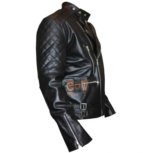 Mens Brando Black Motorcycle Leather Jacket for Sale