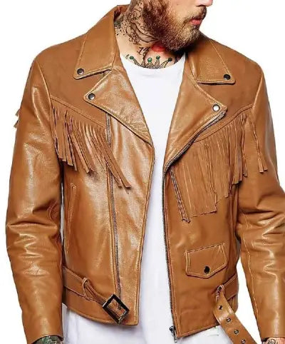 Mens Brown Fringe motorcycle Jacket