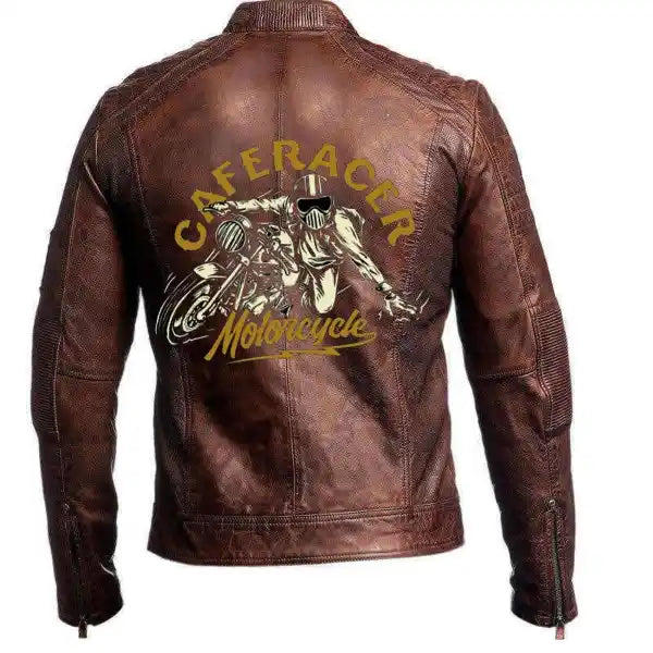 Mens Cafe Racer Biker Vintage Motorcycle Brown Distressed Leather Jacket