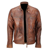 Mens Cafe Racer Brown Scorpion Motorcycle Biker Leather Jacket