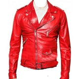 Red Biker Slim fit Leather Jacket for Men