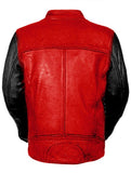 Mens Red Vintage Biker Motorcycle Cafe Racer Leather Jacket