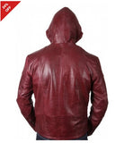 Men’s Stylish Look Burgundy Leather Hooded Jacket