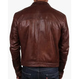 Mens brown slim fit biker motorcycle vintage cafe racer real leather jacket