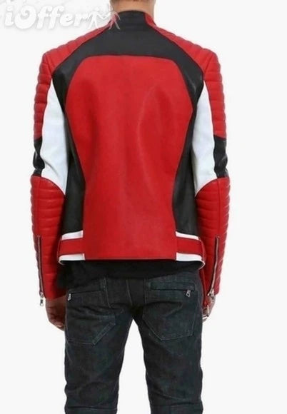Red and Black QUILTED LEATHER BIKER JACKET MEN – NEW SPECIAL