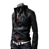 Slim Fit Button Pocket Black Zipper Leather Jacket