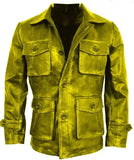 Yellow Vintage Front Button Closure Leather Coats For Men