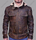 Distressed Dark Brown Leather jacket With Hoodie for mens Faux Fur
