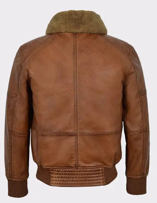 Mens Bomber Leather Jacket With Fur Collar For Sale