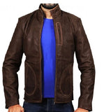 Brown distressed motorcycle leather jacket