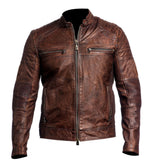 Mens Cafe Racer Biker Vintage Motorcycle Leather Jacket