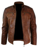 Mens Cafe Racer Brown Retro Style Motorcycle Biker Leather Jacket