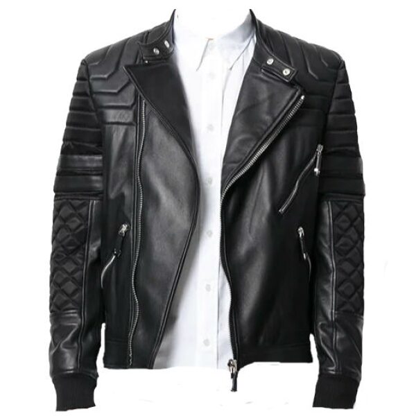 Mens Black Bomber Quilted Leather fashion Jacket