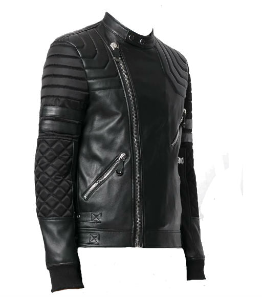 Mens Black Bomber Quilted Leather fashion Jacket
