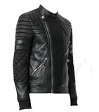 Mens Black Bomber Quilted Leather fashion Jacket