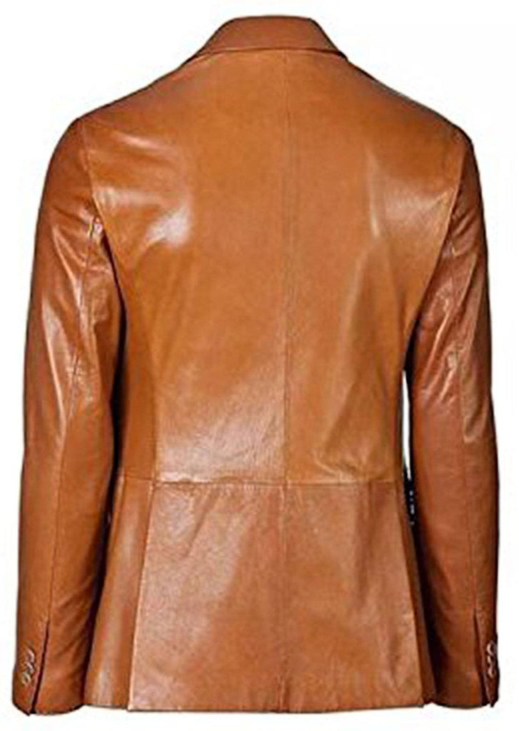 Brown Slim fit Two Button Leather Coat For Men