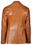 Brown Slim fit Two Button Leather Coat For Men