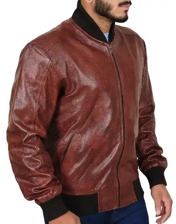 BROWN VINTAGE BOMBER LEATHER JACKET