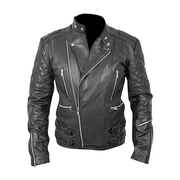 Cafe Racer Black Biker Motorcycle Mens Leather Jacket