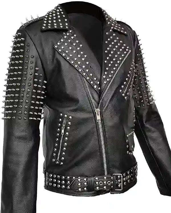 Black Leather Jacket with Spikes For Men