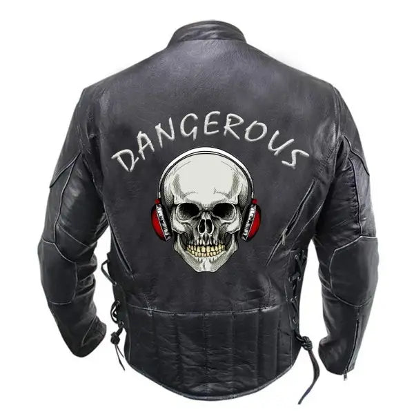 Black Dangerous Biker Leather Motorcycle Jacket Mens