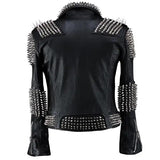Black Leather Biker Jacket with Spikes For Men