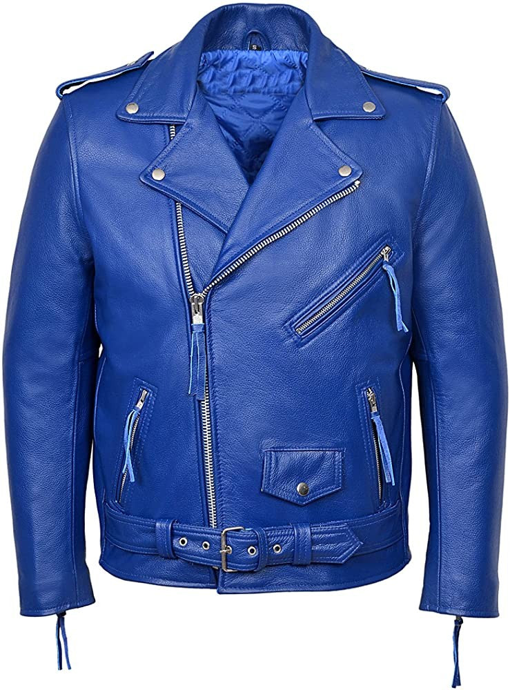 Blue Leather jacket for motorcyclist