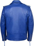 Blue Leather jacket for motorcyclist