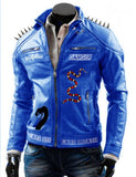 Blue Punk Danger Leather jacket for Men with Snake