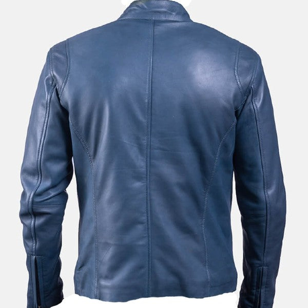 Blue Simple Leather Jacket For Men