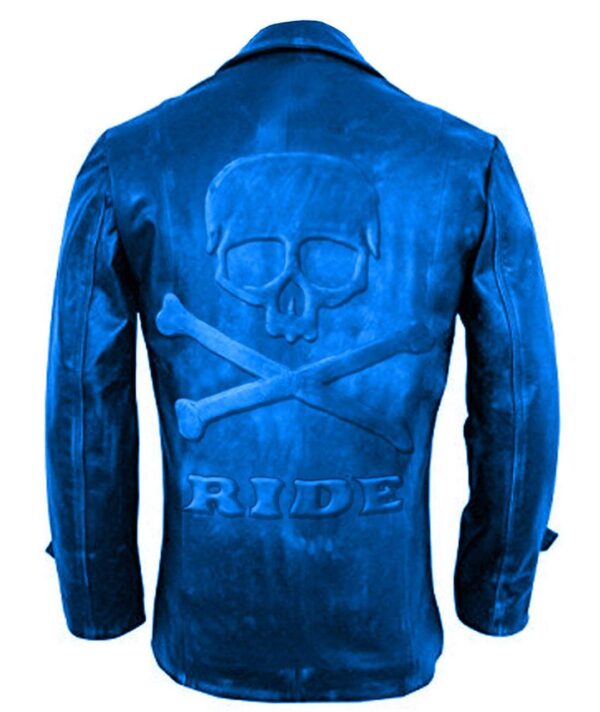 Blue Vintage Front Button Closure Leather Coat For Men