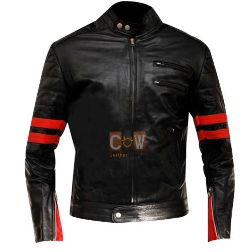 Fight Club Brad Pitt Black Jacket with Red Stripes